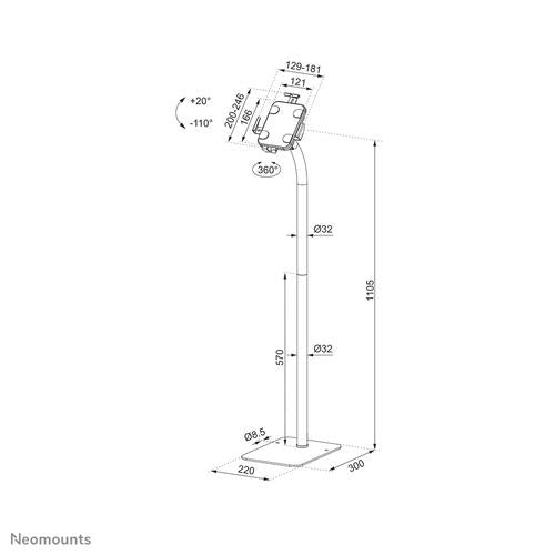 Support de sol Neomounts pour tablette jusqu'à 11 pouces Blanc