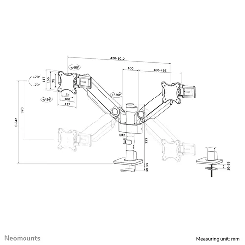 Neomounts DS65S-950WH2 Bras de moniteur – Support Full Motion élégant pour 24-34 pouces