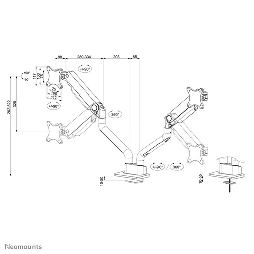 Neomounts DS70S-950BL2 Bras de moniteur articulé noir pour écrans de 17 à 35 pouces