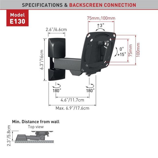 Barkan Supports Support TV Compact pour petits écrans | 13-29 pouces | Mouvement complet | Jeu | Distance 5,8 cm - 17,6 cm