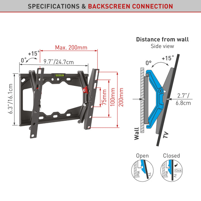 Barkan Mounts Support mural compact inclinable pour écrans jusqu'à 43 pouces | VESA 200x200