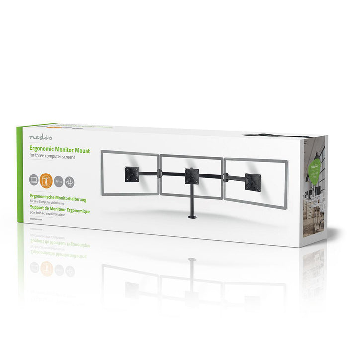 Support de moniteur ergonomique | Trois bras pour moniteur | Pivotant et inclinable | Noir