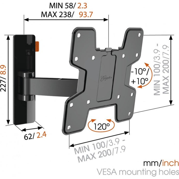 Vogels WALL 2125 support mural TV pivotant noir jusqu'à 37 pouces