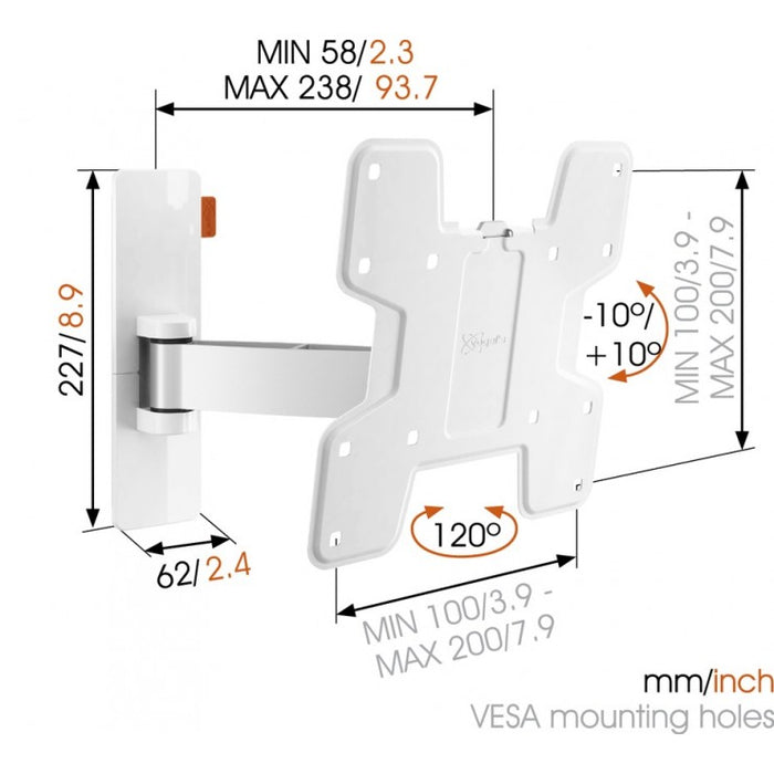 Vogels WALL 2125 support mural TV pivotant blanc jusqu'à 37 pouces