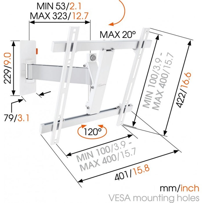 Vogel's WALL 2225 support mural TV pivotant blanc jusqu'à 55 pouces