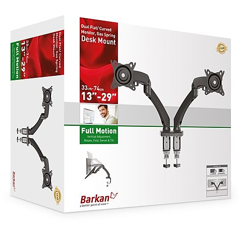 Barkan Mounts Bras double pour moniteur avec fixation de bureau | jusqu'à 29 pouces | 2 écrans | Vérin à gaz