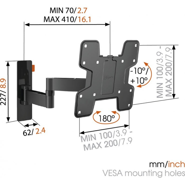 Vogels WALL 2145 support mural TV pivotant noir jusqu'à 37 pouces