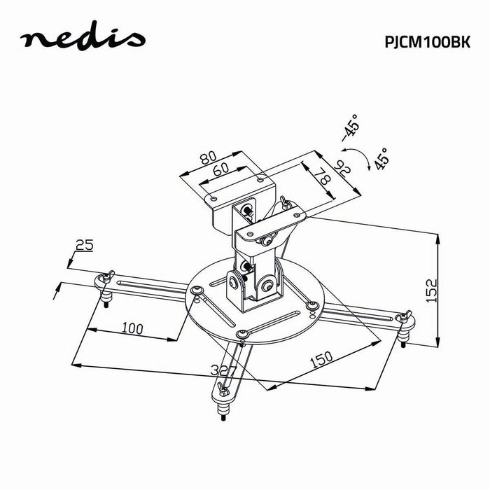 Support plafond pour projecteur | Rotation 360° | Max. 10 kg | Distance au plafond de 130 mm | Noir