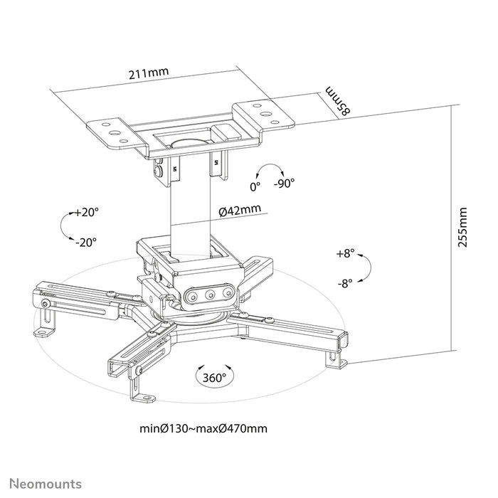 Neomounts CL25-530BL1 support universel de plafond pour projecteur - Noir