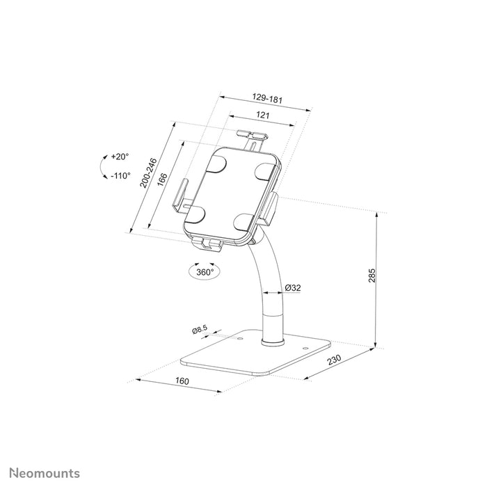Neomounts DS15-625BL1 support de tablette inclinable et rotatif pour plateau de table pour tablettes de 7,9 à 11 pouces - Noir