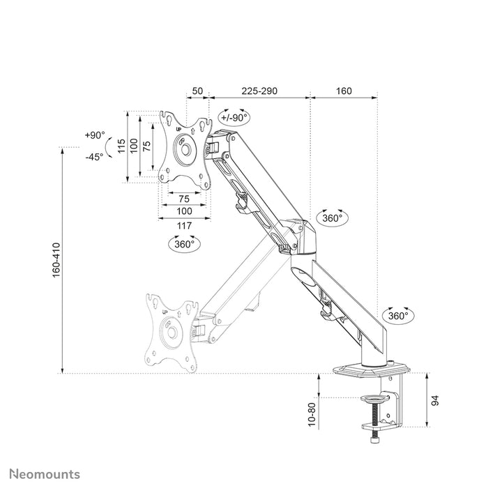 Support de bureau Neomounts DS70-700BL1 à mouvement complet pour écrans de 17 à 27 pouces - Noir