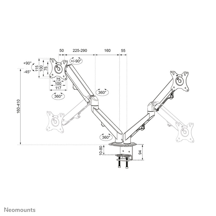 Neomounts DS70-700BL2 support de bureau à mouvement complet pour écrans de 17 à 27 pouces - Noir
