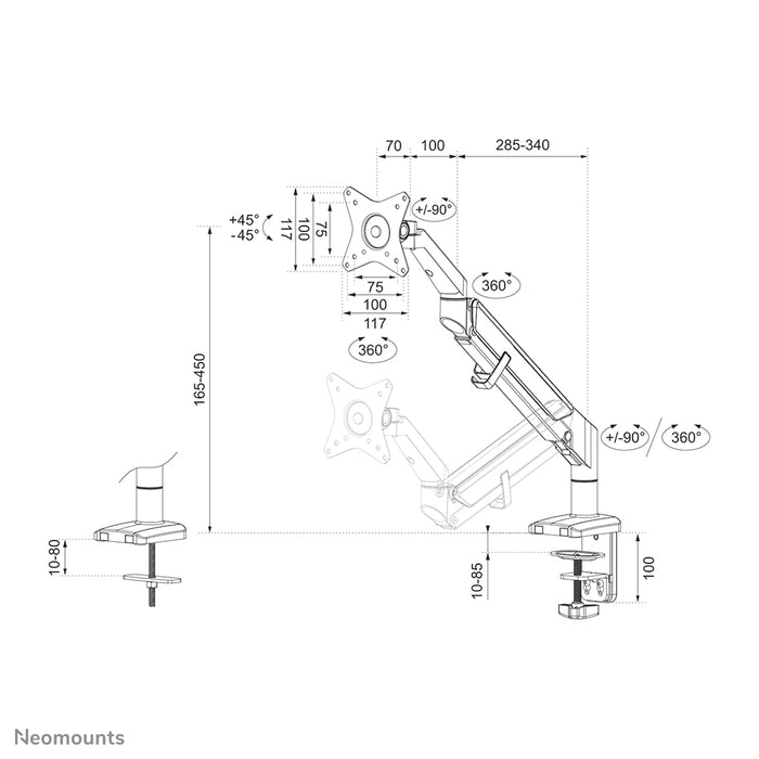Support de bureau Neomounts DS70-810BL1 à mouvement complet pour écrans de 17 à 32 pouces - Noir