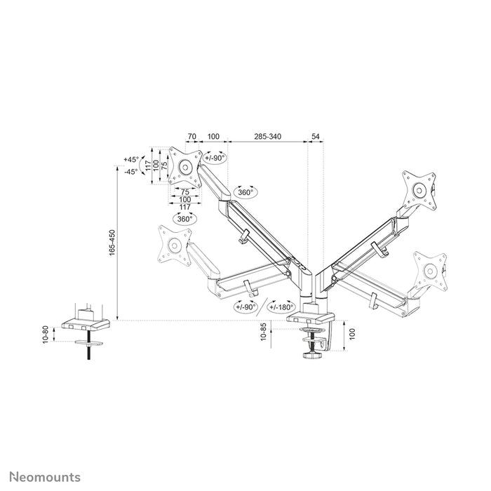 Support de bureau Neomounts DS70-810BL2 à mouvement complet pour écrans de 17 à 32 pouces - Noir