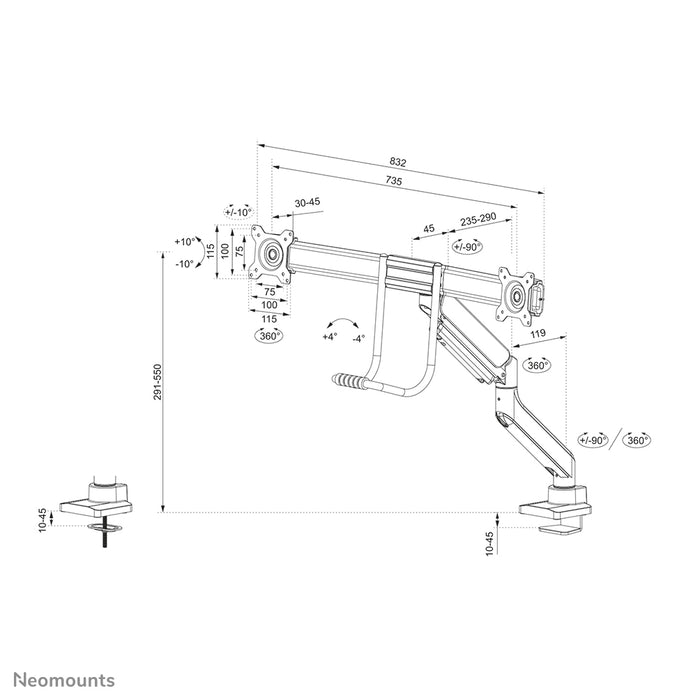 Neomounts DS75-450BL2 support de bureau à mouvement complet pour écrans de 17 à 32 pouces - Noir