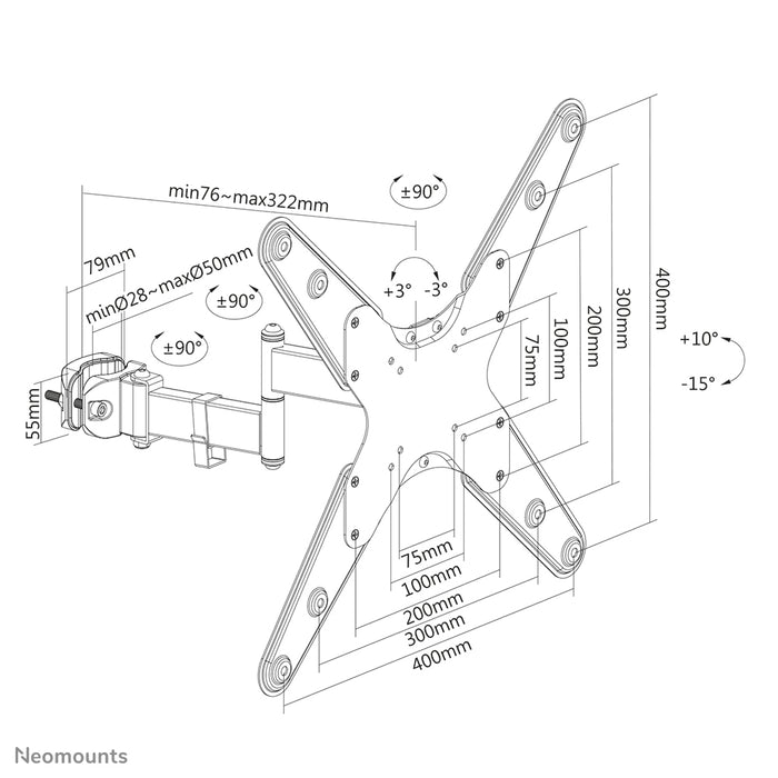 Support TV articulé Neomounts FL40-450BL14 (Ø28-50 mm) pour écrans de 32 à 55 pouces - Noir