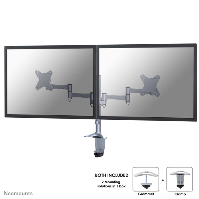 Neomounts FPMA-D1330D argent est un support de bureau pour 2 écrans plats jusqu'à 27 pouces (69 cm).