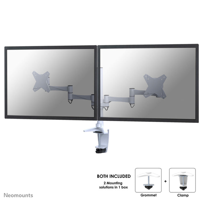 Neomounts FPMA-D1330D blanc est un support de bureau pour 2 écrans plats jusqu'à 27 pouces (69 cm).
