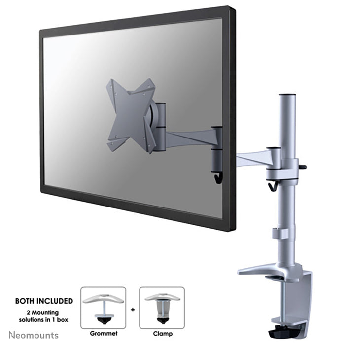 Neomounts FPMA-D1330 argent est un support de bureau avec 3 points de rotation pour écrans plats jusqu'à 30 pouces (76 cm).