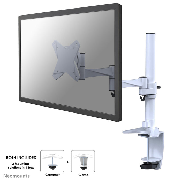 Neomounts FPMA-D1330 blanc est un support de bureau avec 3 points de rotation pour écrans plats jusqu'à 30 pouces (76 cm).