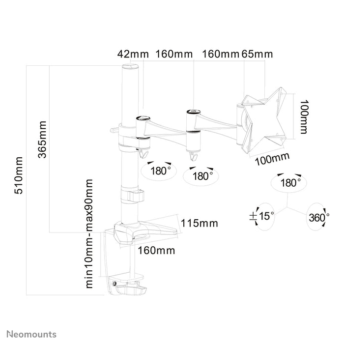 Neomounts FPMA-D1330 blanc est un support de bureau avec 3 points de rotation pour écrans plats jusqu'à 30 pouces (76 cm).