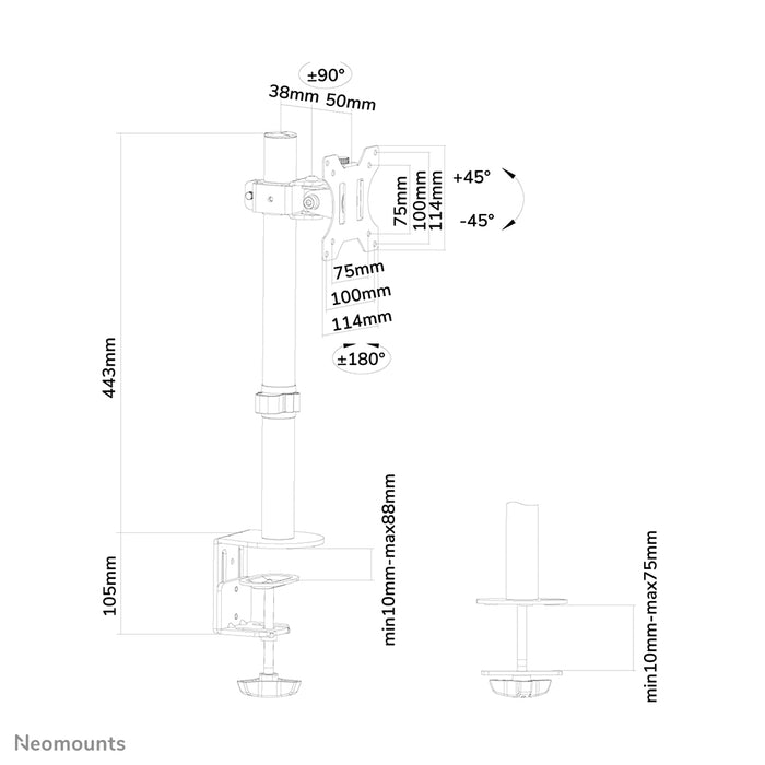 Neomounts FPMA-D510 noir est un support de bureau avec 1 point de rotation pour écrans plats jusqu'à 32 pouces.