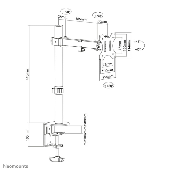 Neomounts FPMA-D540 support de bureau articulé noir pour écrans plats jusqu'à 32 pouces, hauteur réglable - Noir