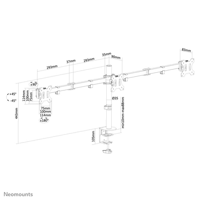 Neomounts FPMA-D550D3 noir est un support de bureau pour 3 écrans plats jusqu'à 27 pouces (69 cm).