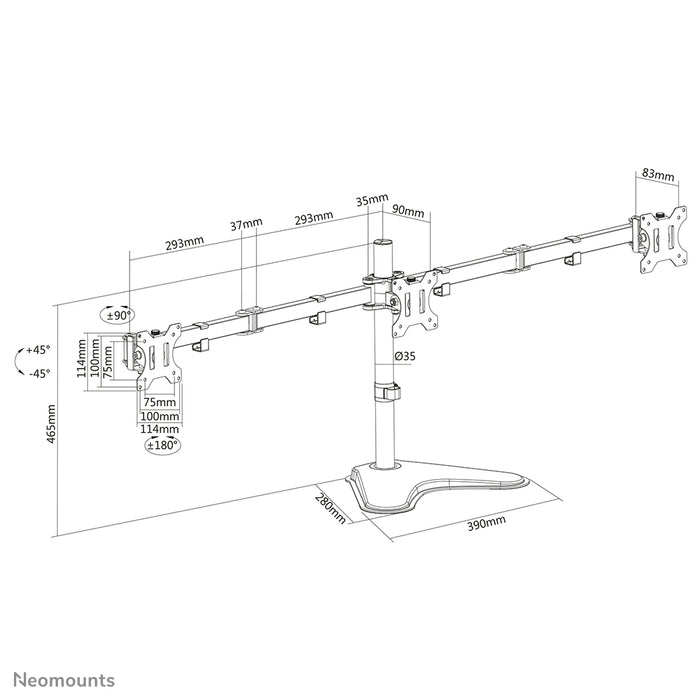 Support de bureau Neomounts FPMA-D550DD3 noir à mouvement complet pour écrans de 13 à 27 pouces - Noir