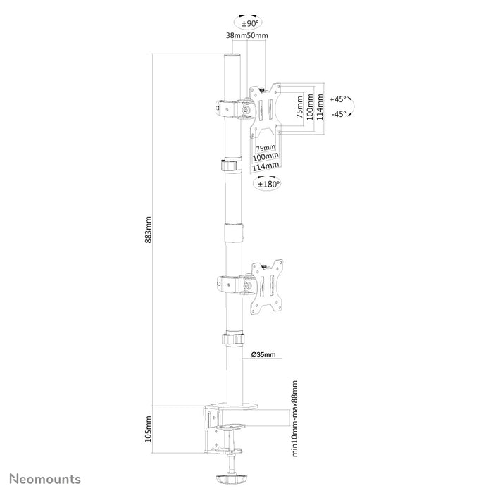 Neomounts FPMA-D550DV noir est un support de bureau pour 2 écrans plats jusqu'à 32 pouces - Noir