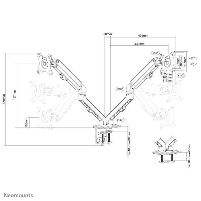 Neomounts FPMA-D650D noir est un support de bureau à mouvement complet pour écrans jusqu'à 27 pouces (69 cm).