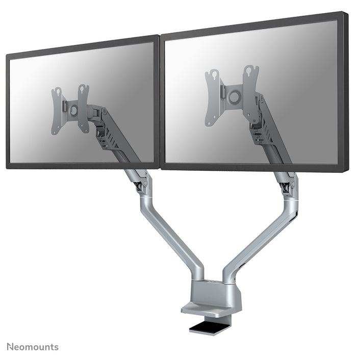 Neomounts FPMA-D750D argent est un support de bureau avec vérin à gaz pour écrans plats jusqu'à 32 pouces (81 cm).
