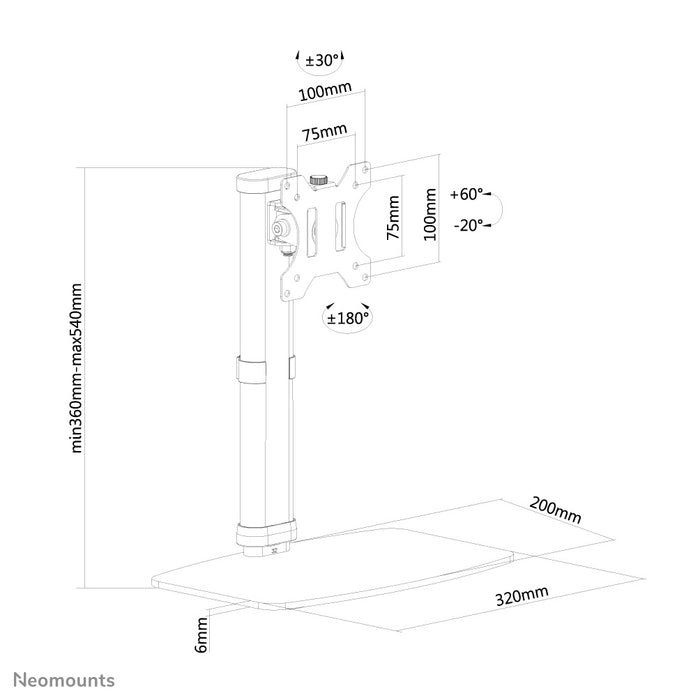Neomounts FPMA-D890 blanc est un support de bureau pour écrans plats jusqu'à 30 pouces (76 cm).