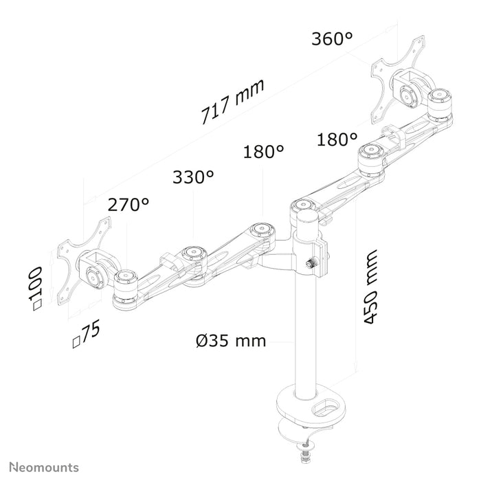 Neomounts FPMA-D935DG est un support de bureau pour 2 écrans plats jusqu'à 27 pouces (69 cm).