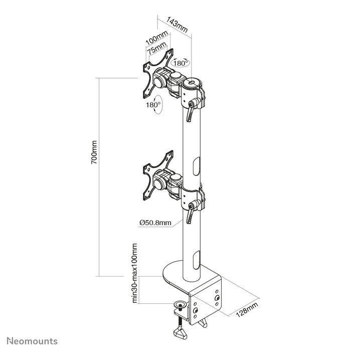Neomounts FPMA-D960DV zwartPLUS est un support de bureau pour deux écrans incurvés jusqu'à 49 pouces (124 cm) - Noir