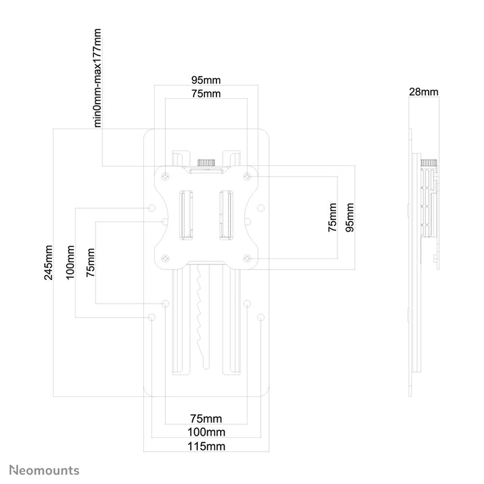 Neomounts FPMA-LIFT100 noir est un adaptateur qui permet un réglage de hauteur par paliers sur des supports VESA 75/100.