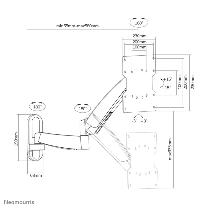 Neomounts FPMA-W950 est un support mural avec 3 points de rotation pour écrans plats jusqu'à 40 pouces (102 cm).