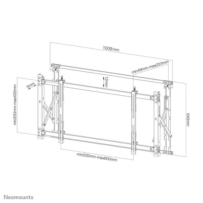 Neomounts LED-VW1750 noir est un support mural plat pour mur vidéo pour écrans jusqu'à 55 pouces (140 cm).