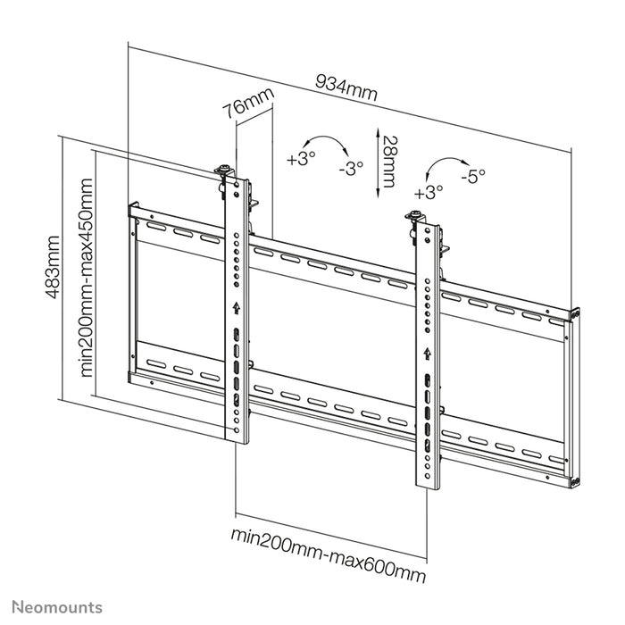 Neomounts LED-VW500black est un support mural plat pour mur vidéo pour écrans jusqu'à 75 pouces (191 cm).