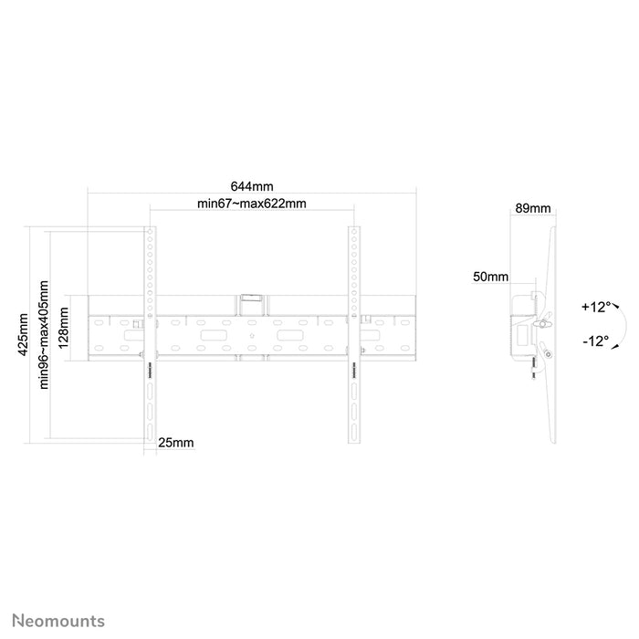 Neomounts LFD-W2640MP est un support mural inclinable pour écrans plats jusqu'à 75 pouces et offre la possibilité de placer un lecteur multimédia ou un mini PC derrière l'écran.