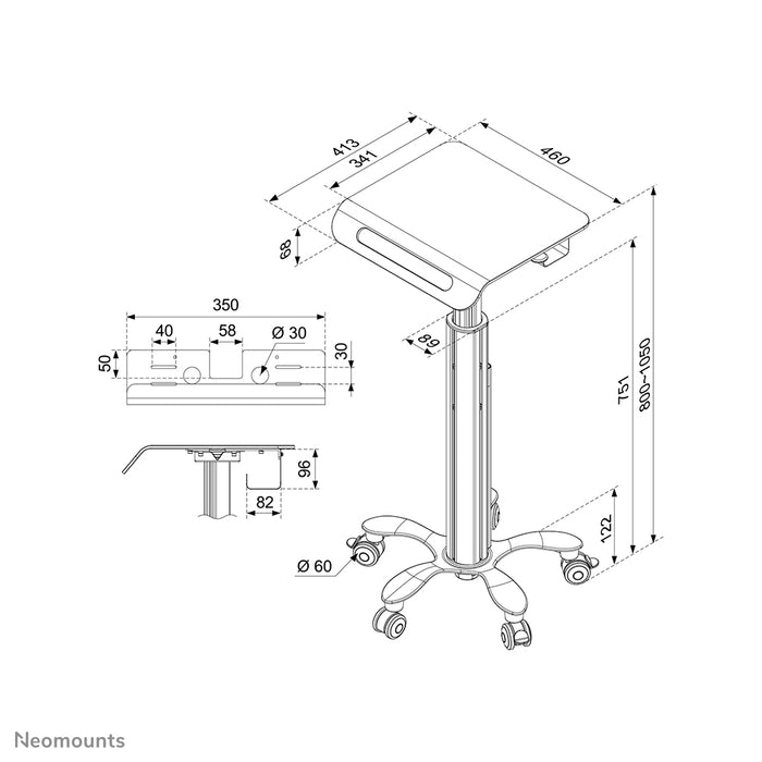 Neomounts MED-M050 est un poste de travail mobile pour ordinateur portable.