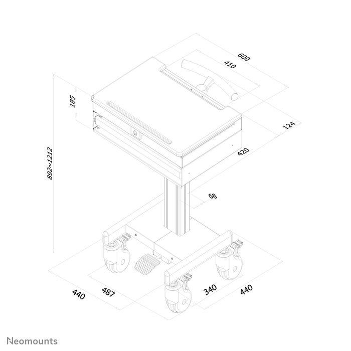 Neomounts MED-M100 est un poste de travail mobile pour ordinateur portable, clavier et souris.