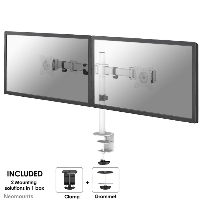 Neomounts NM-D135D blanc est un support de bureau pour 2 écrans plats jusqu'à 27 pouces (69 cm).