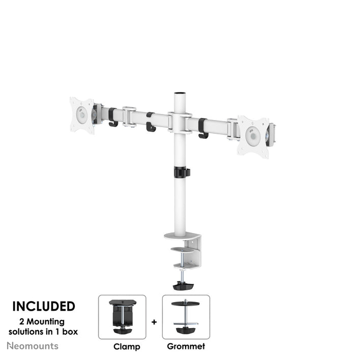 Neomounts NM-D135D blanc est un support de bureau pour 2 écrans plats jusqu'à 27 pouces (69 cm).
