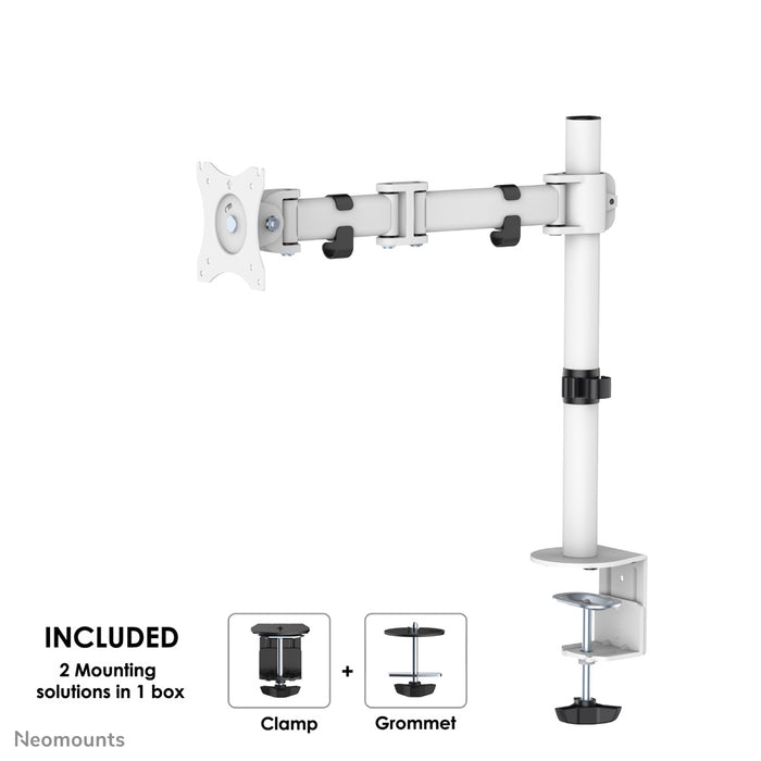 Neomounts NM-D135 blanc est un support de bureau avec 3 points de rotation pour écrans plats jusqu'à 30 pouces (76 cm).