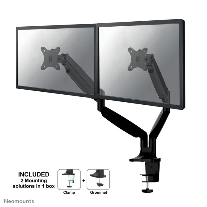 Neomounts NM-D750D noir est un support de bureau avec vérin à gaz pour écrans plats jusqu'à 32 pouces (82 cm).