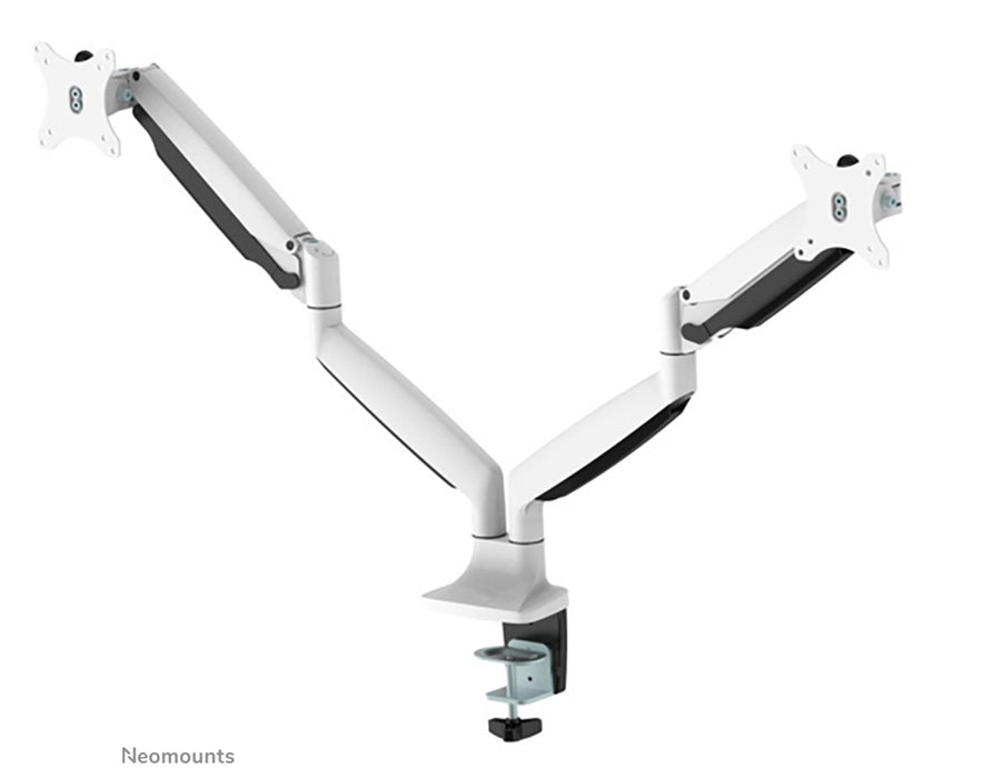 Neomounts NM-D750D blanc est un support de bureau à gaz pour deux écrans plats jusqu'à 32 pouces (82 cm).