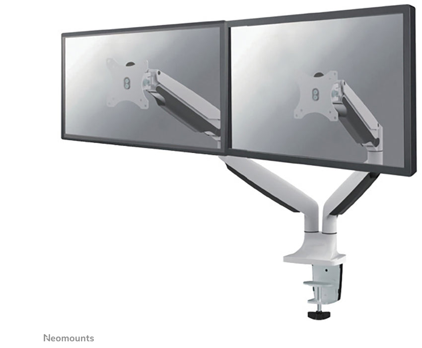 Neomounts NM-D750D blanc est un support de bureau à gaz pour deux écrans plats jusqu'à 32 pouces (82 cm).