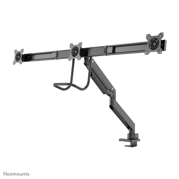 Neomounts NM-D775DX3 noir est un support de bureau à vérin à gaz avec barre transversale et levier pour écrans plats jusqu'à 27 pouces (68,6 cm).