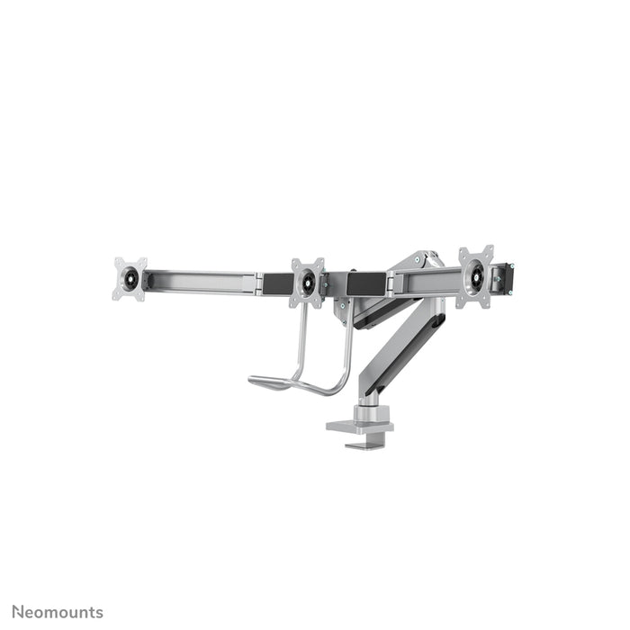 Neomounts NM-D775DX3 argent est un support de bureau à vérin à gaz avec barre transversale et levier pour écrans plats jusqu'à 27 pouces (68,6 cm).